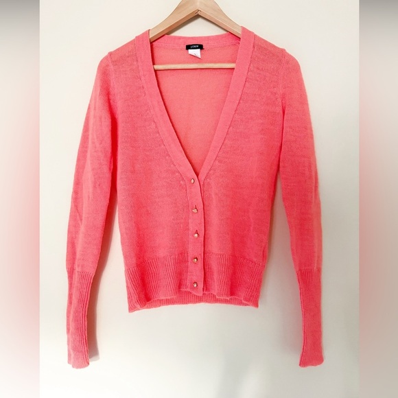 J.Crew Coral Alpaca Merino Wool Jeweled Button Cardigan Sweater XS - Picture 1 of 6
